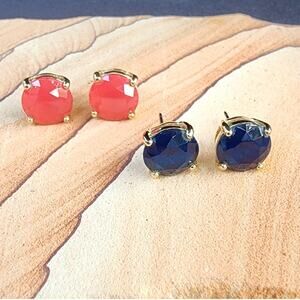 Kate Spade New York Gold-Tone Gumdrop Stud Earrings – Pink & Navy Set